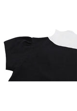 レースジップカラー半袖パフTシャツ(black)