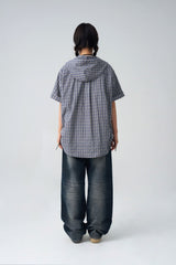 Check short-sleeved hoodie