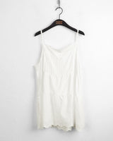 Airu pintuck punching lace layered string tank top mini dress