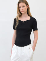 (T-7073)ESSENTIAL DROP LOGO KNIT