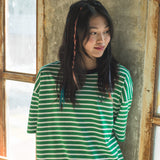 M17110 M. Tシャツ オフストライプグリーン