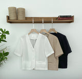Koren V-neck Linen Short Sleeve Jacket