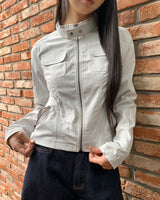 Muhee No Collar Neck Strap Two-Burton Two-Pocket Crop Jacket