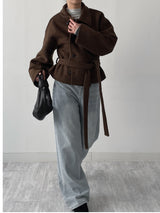 [wool70%] バーネットウールベルテッドショートコート