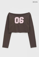[MADE] Ferryty Boat Neck Printing Crop Long Sleeve T-shirt