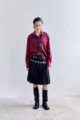 シルバーボタンチェックシャツ RED