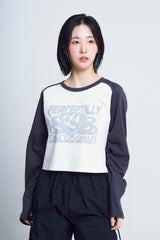 オープンアームホールハートラグラン ½Tシャツ (charcoal/ivory)