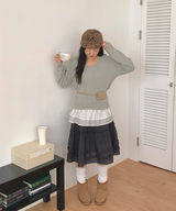 Luen midi checkered skirt Fall layered frill soft fit