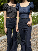 Selvedge denim spandex high waist bootcut pants (Denim)