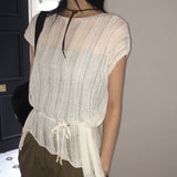 [Belt set] リュクスヒッピーパンチングシースルーメッシュニットノースリーブ