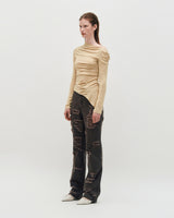 One Shoulder Draped Jersey Top _ BEIGE