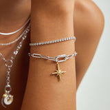Low Bezel Set 925 Silver +Rhodium Bracelet B058-06H
