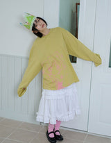 CAT GIRL & FLOWER LONG SLEEVE - LIGHT GREEN