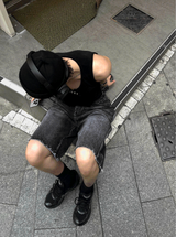 ブラックウォッシュドデニムバミューダショーツパンツ