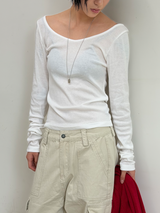 ユー ネック オフショルダー ロングスリーブ Tシャツ(12color)