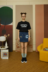 Sky Blue C Patch medium Blue Denim Mini Skirt [For women]