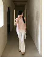 Lovie Unbal One-Shoulder Ribbon Chiffon Blouse