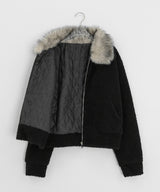 Sanpori Quilted Boucle Fur Collar Short Jacket