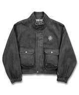 Cropped Flower Logo Black Denim Blouson