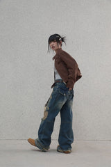 Retro damage wide denim