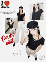 Black Layered Halterneck Strap Short Sleeve T-shirt