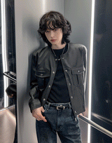 Cape round pocket leather jacket
