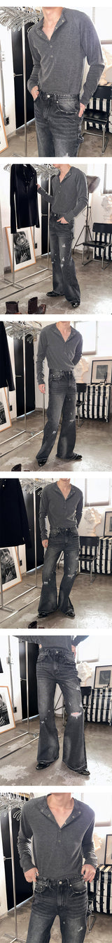 [S/S] Deep muscle henry neck knit sleeves(3color)