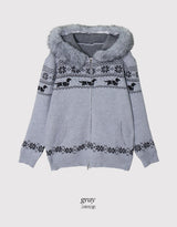 Nordic Fur Hood Knit Zip-up (2color)