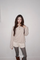 ウールナッピングカラーストライプロングスリーブTシャツ