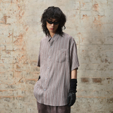RELABEL 24SS ‘Commuter’ フィックスドウィーブ2色クラッシュストライププリーツハンドプリーツ半袖シャツ
