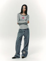 STAR APLIQUE DENIM PANTS LIGHT BLUE