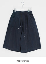 [unisex] チビ ダブルニー ワイド コットン バンディング パンツ