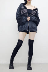 (Unisex) ウィンドエンブロイダリーダーティーフーディドジップアップ