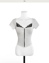 mock deep lace full buckle top