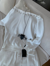City Metal Eyelet One Off-Shoulder Brushed Sweatshirt
