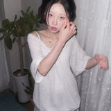 (3color) ナチュラルオフショルダーストライプリボンTシャツ