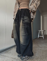 Lowkey Washing Quilting Balloon Denim Pants