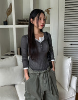 ノイシースルーリブスリムロングスリーブ