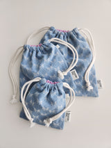 denim ribbon string pouch - light blue S