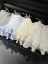 Feminine Double Strap Layered Frill Blouse