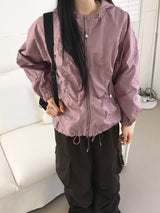 [MADE] Pained metal shirring balloon hood windbreaker two-way zip-up