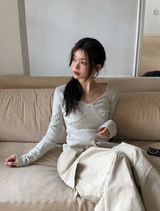 #Flower Ribbon Cotton100 Eyelet T-shirt (3color)