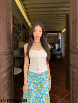 Waxy Blue Flower Long Color Skirt
