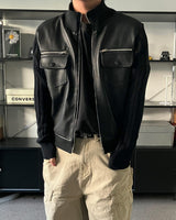 OR high neck knit leather jacket
