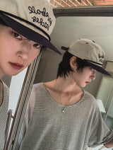 ボニーリネンストライプUネック半袖Tシャツ
