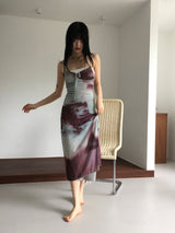 Reva Tie Dye Printed Shirring Strap Long Dress