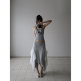 【MADE】chiffon flutter skirt, gray