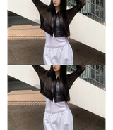  Breeze Layer See-through Button Hood Long Sleeve Knit Cardigan (4 colors)
