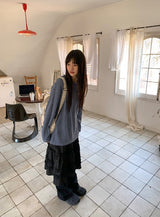 ビーダイアゴナルヘンリーネックボーダー長袖Tシャツ