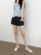 pintuck short denim pants